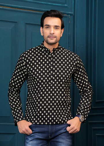 Cotton Black Printed Kurta